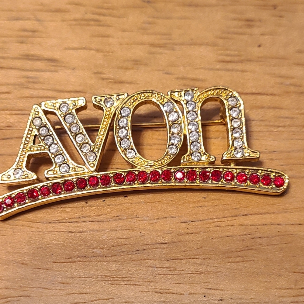 Avon Gold and Red Crystal Brooch